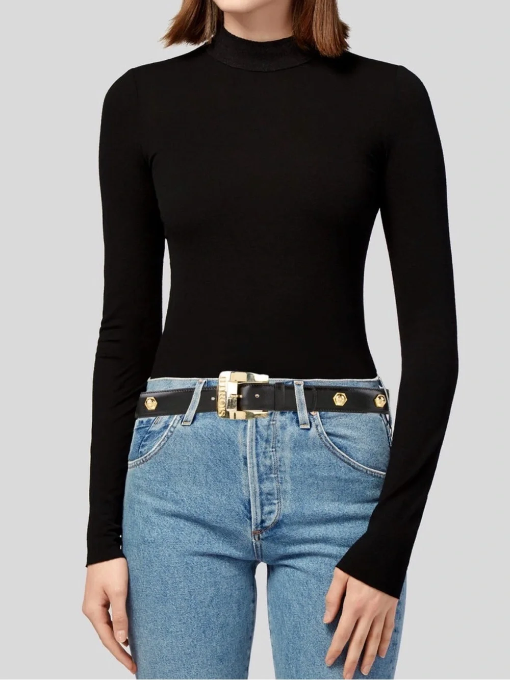 Jitrois Black Leather Studded Accent Belt